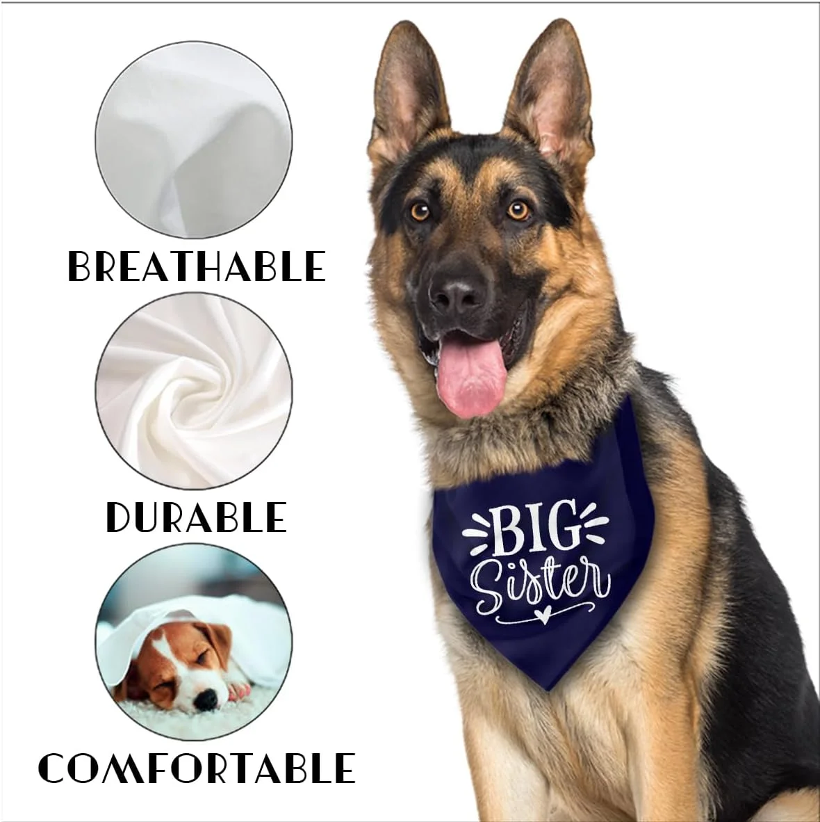 دستمال گردن سگ راحت، روسری آبی تیره برای سگ های کوچک، متوسط و بزرگ، توله سگ و گربه، هدیه خواهر بزرگتر برای سگ ها، هدیه دخترانه برای جشن تولد، روسری سگ خواهر بزرگتر 63.5 در 43.18 سانتی متر