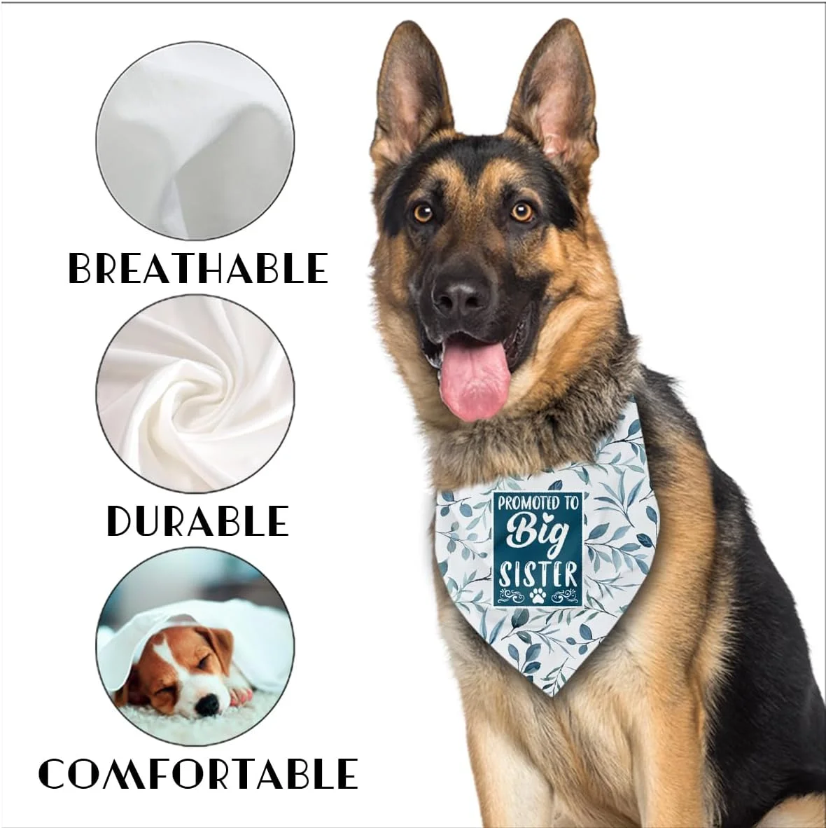 دستمال گردن سگ راحت برای دخترانه، روسری چاپی برگ سبز برای سگ های کوچک، متوسط و بزرگ، هدیه خواهر بزرگتر برای سگ ها، هدیه تولد سگ، دستمال گردن ترفیع به خواهر بزرگتر