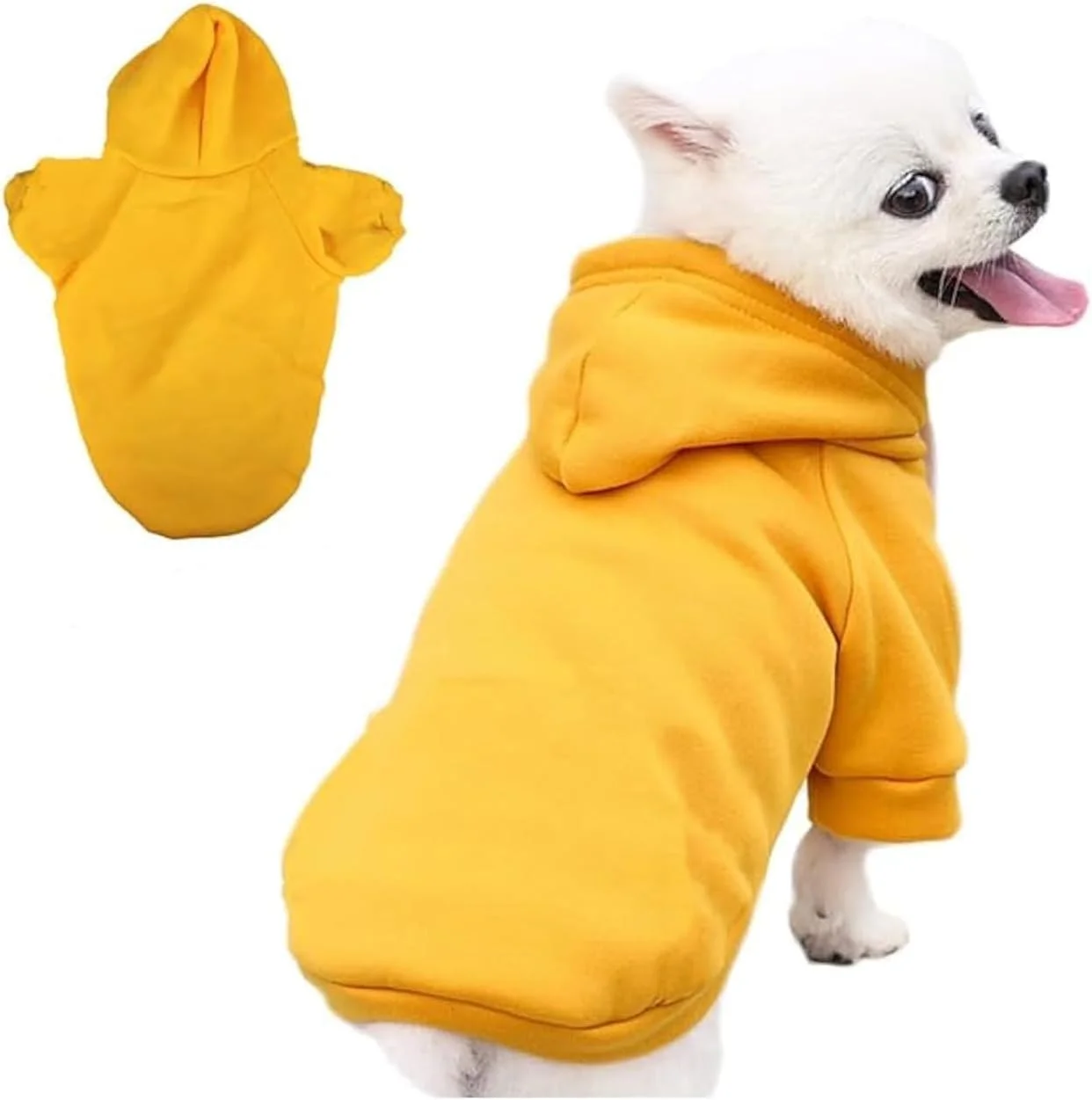 هودی سگ، ژاکت سگ کوچک، ژاکت پشمی نرم و گرم زرد، لباس های زمستانی سگ و گربه، لباس های کلاه دار برای سگ های کوچک، لباس های چیواوا، یورکی، لباس بولداگ فرانسوی (L, زرد)