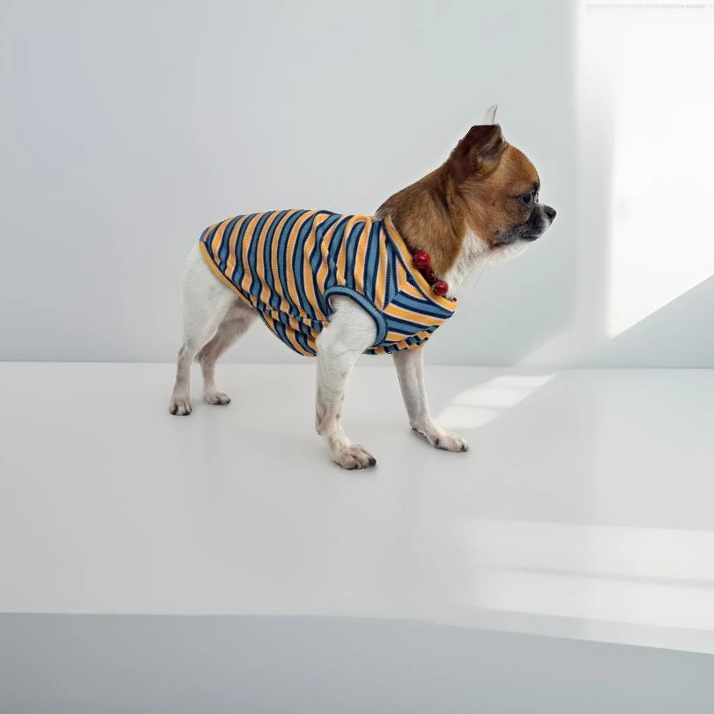تی‌شرت سگانه تابستانی راه راه با طرح رترو مناسب سگ‌های کوچک و متوسط، لباس نرم و تنفسی برای توله سگ‌های دختر و پسر