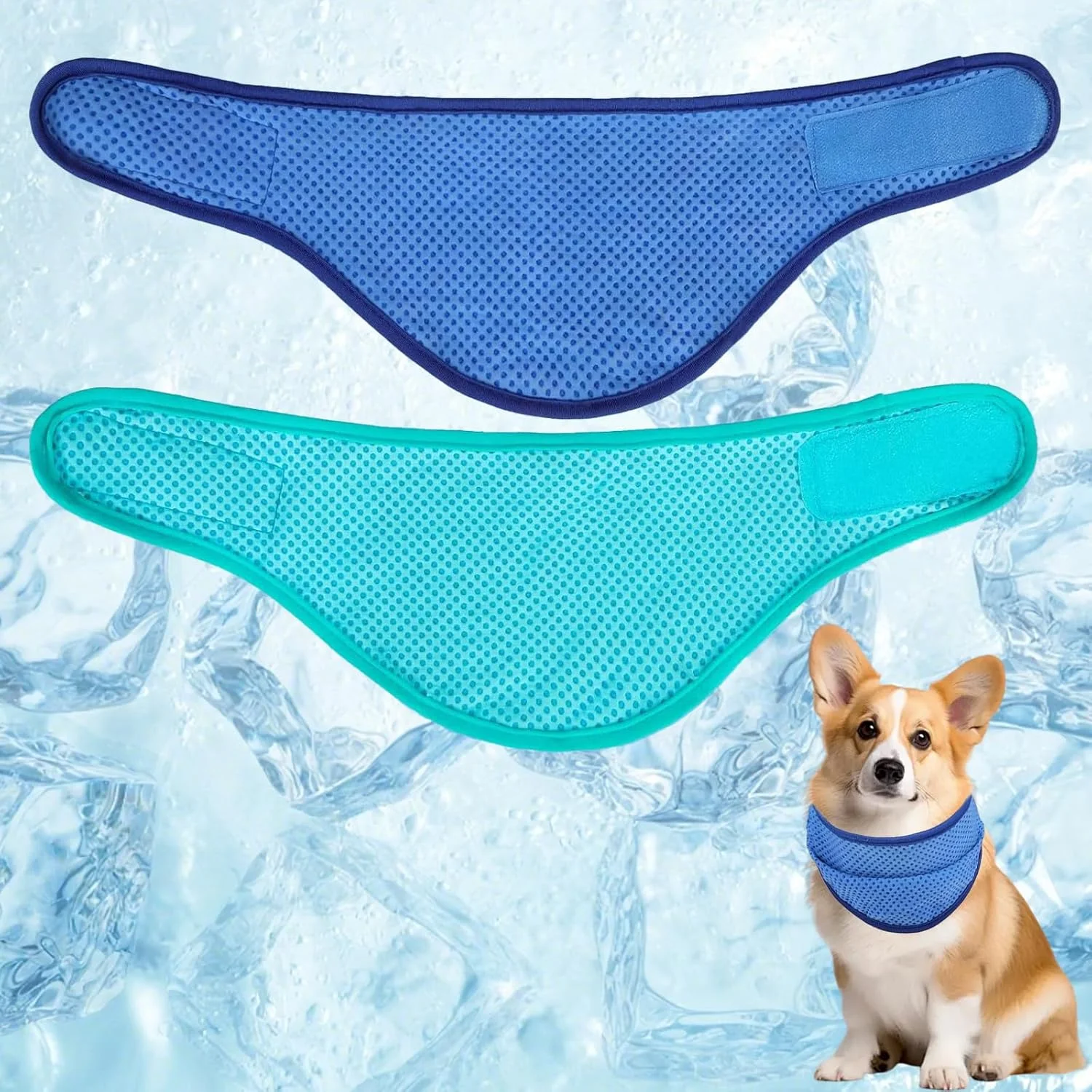 دستمال گردن خنک کننده سگ و گربه، دستمال سرما دهنده فوری حیوانات خانگی، دستمال گردن تابستانی قابل تنظیم، دستمال گردن سگ تنفسی، یقه آبی و سبز برای سگ ها و گربه های کوچک و متوسط