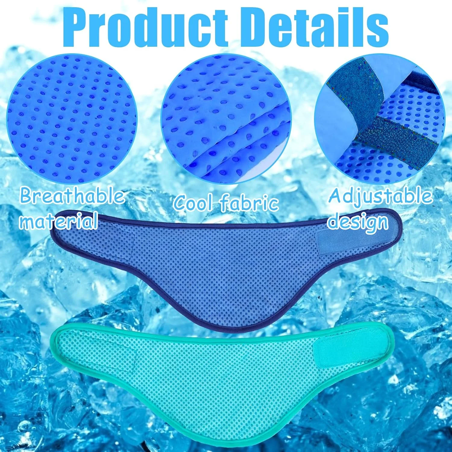 دستمال گردن خنک کننده سگ و گربه، دستمال سرما دهنده فوری حیوانات خانگی، دستمال گردن تابستانی قابل تنظیم، دستمال گردن سگ تنفسی، یقه آبی و سبز برای سگ ها و گربه های کوچک و متوسط