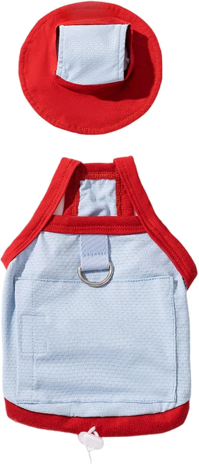 جلیقه خنک کننده سگ به همراه کلاه آفتابگیر، مناسب پیاده روی، گردش، ساحل و راحتی سگ های کوچک با قابلیت تنفس