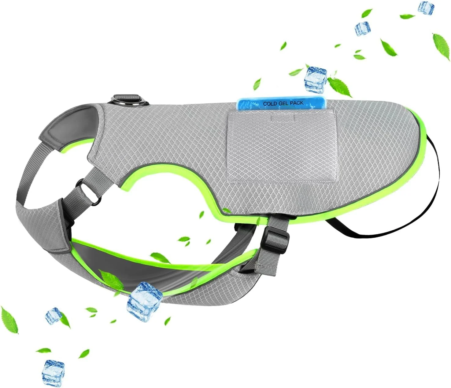 جلیقه خنک کننده سگ، کت خنک کننده تبخیری برای سگ ها، ژاکت خنک کننده تنفسی حیوانات خانگی، جلیقه خنک کننده قابل تنظیم حیوانات خانگی برای سگ های بزرگ، متوسط و کوچک خاکستری XL