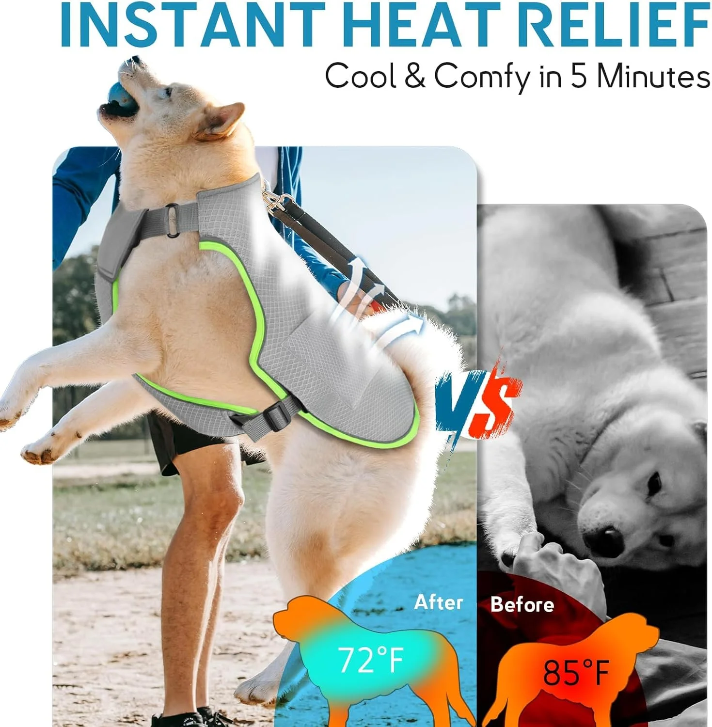 جلیقه خنک کننده سگ، کت خنک کننده تبخیری برای سگ ها، ژاکت خنک کننده تنفسی حیوانات خانگی، جلیقه خنک کننده قابل تنظیم حیوانات خانگی برای سگ های بزرگ، متوسط و کوچک خاکستری XL