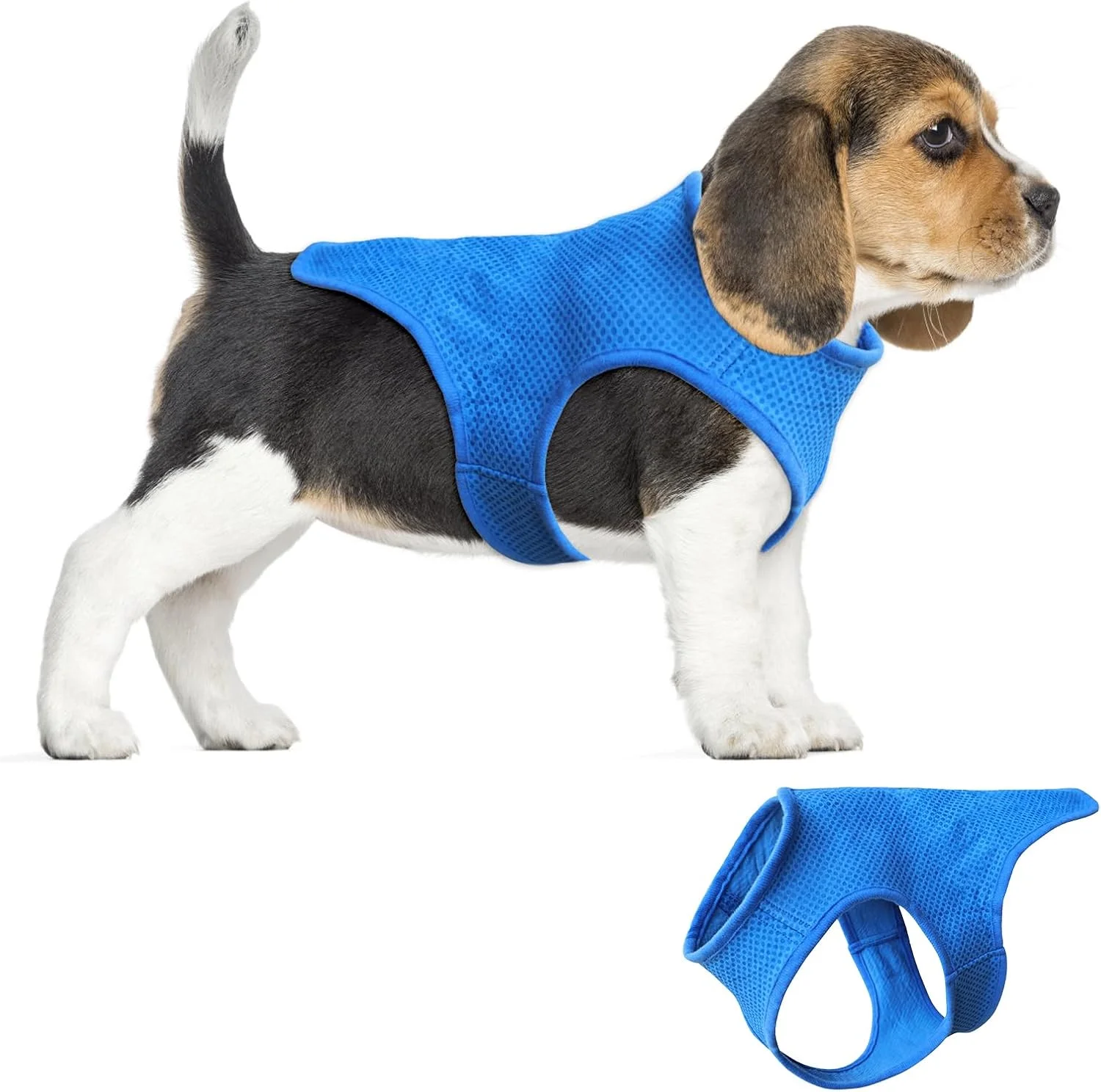 جلیقه خنک کننده سگ، کت خنک کننده تابستانی سبک وزن با هارنس چسبی قابل تنظیم برای سگ های کوچک، مناسب فعالیت های آموزشی و پیاده روی در فضای باز (XS-آبی)