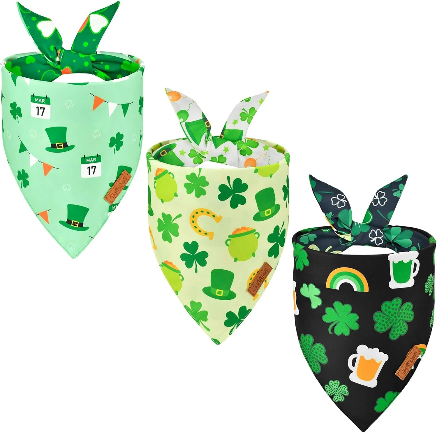 ست ۳ عددی دستمال گردن سگ کوشو طرح روز سنت پاتریک، طرح پرچم ایرلند و شبدر، مناسب سگ های سایز متوسط و بزرگ