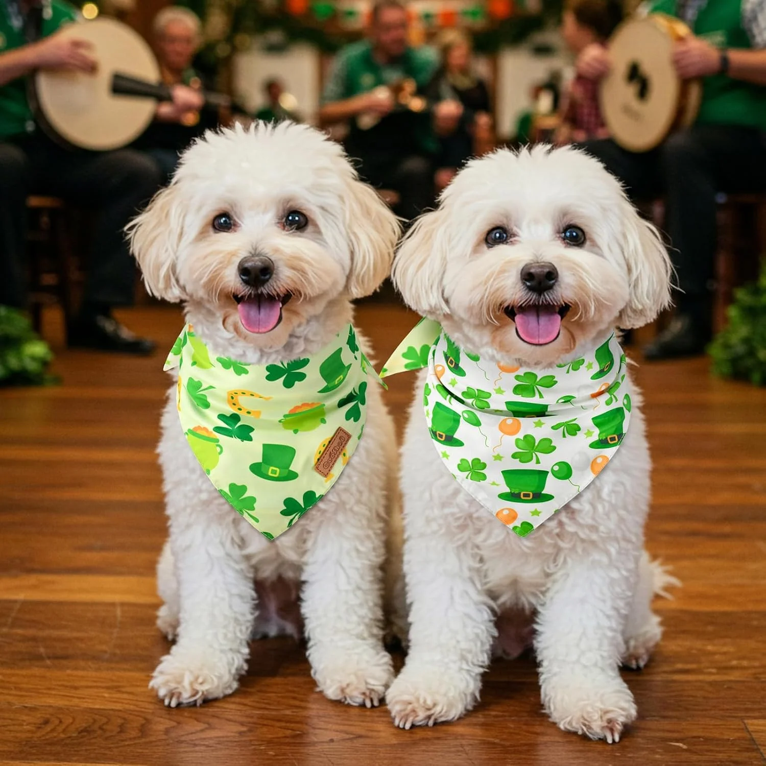ست ۳ عددی دستمال گردن سگ کوشو طرح روز سنت پاتریک، طرح پرچم ایرلند و شبدر، مناسب سگ های سایز متوسط و بزرگ