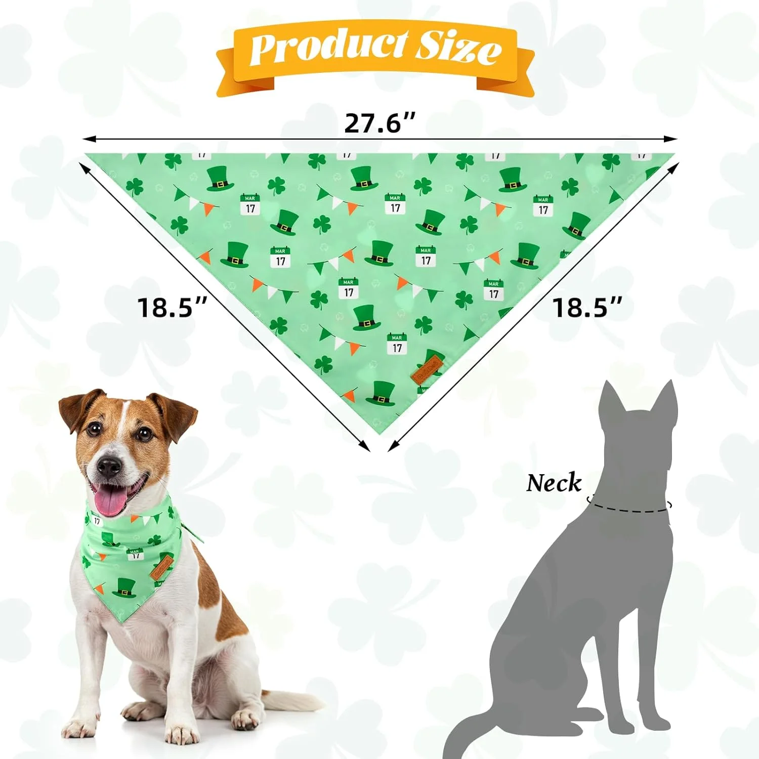 ست ۳ عددی دستمال گردن سگ کوشو طرح روز سنت پاتریک، طرح پرچم ایرلند و شبدر، مناسب سگ های سایز متوسط و بزرگ