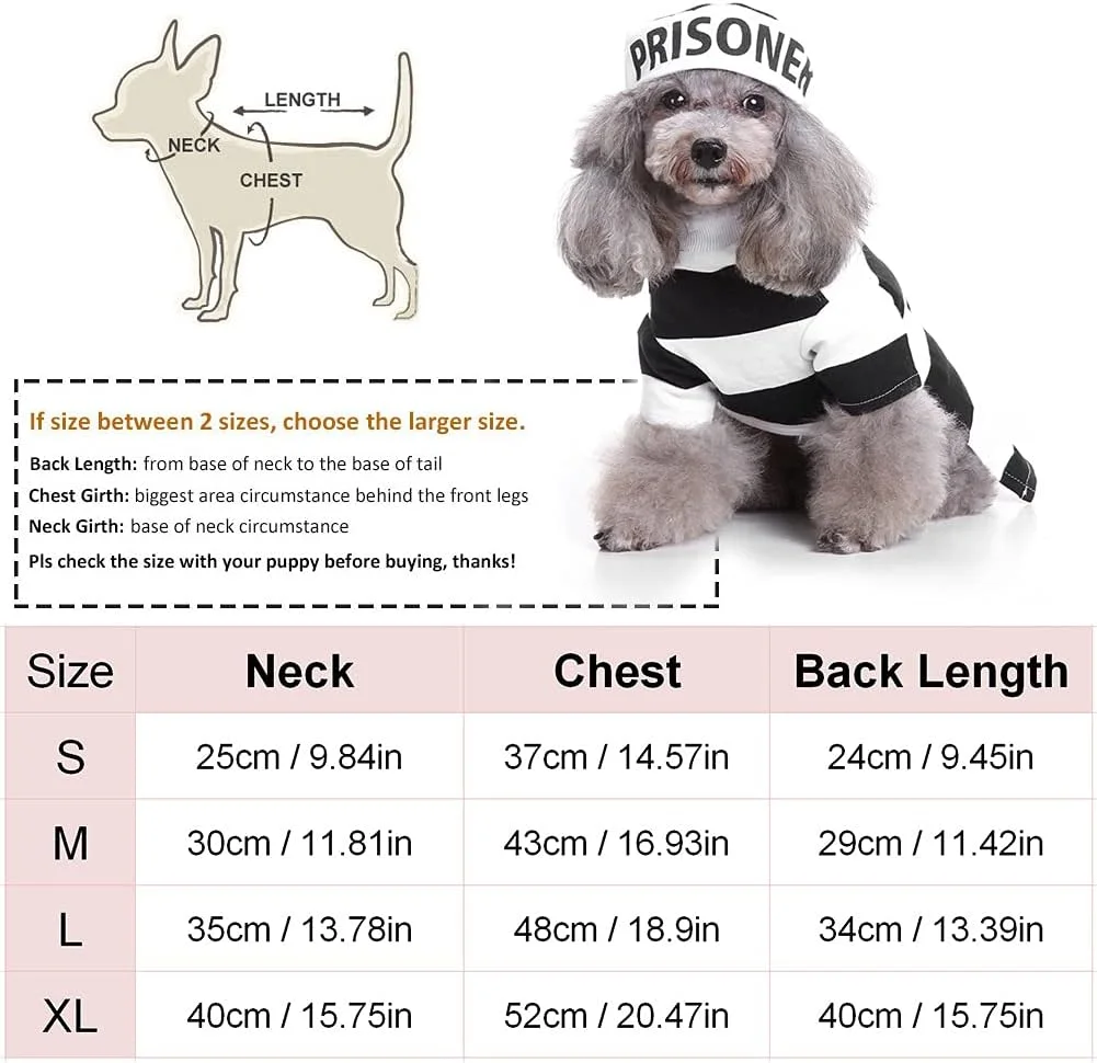 Coppthinktu Prisoner Dog Costume Prison Pooch Dog Halloween Costumes, Halloween Costume for Small Medium Dogs, Pet Prisoner Costume with Hat for Halloween Christmas Birthday Party Photo Shoot