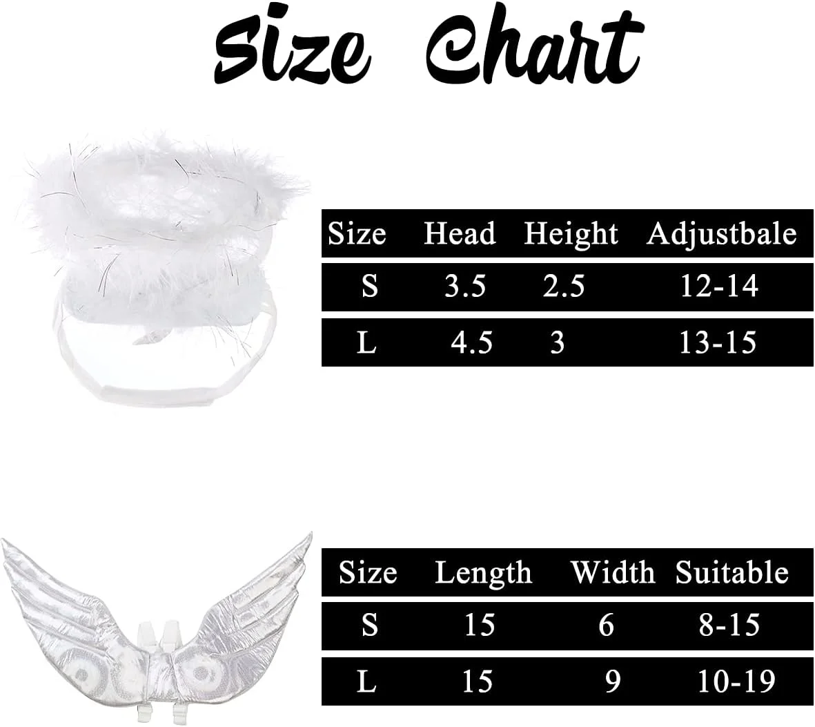 بال های فرشته حیوانات خانگی کومور به همراه حلقه فرشته مناسب هالووین (کوچک)