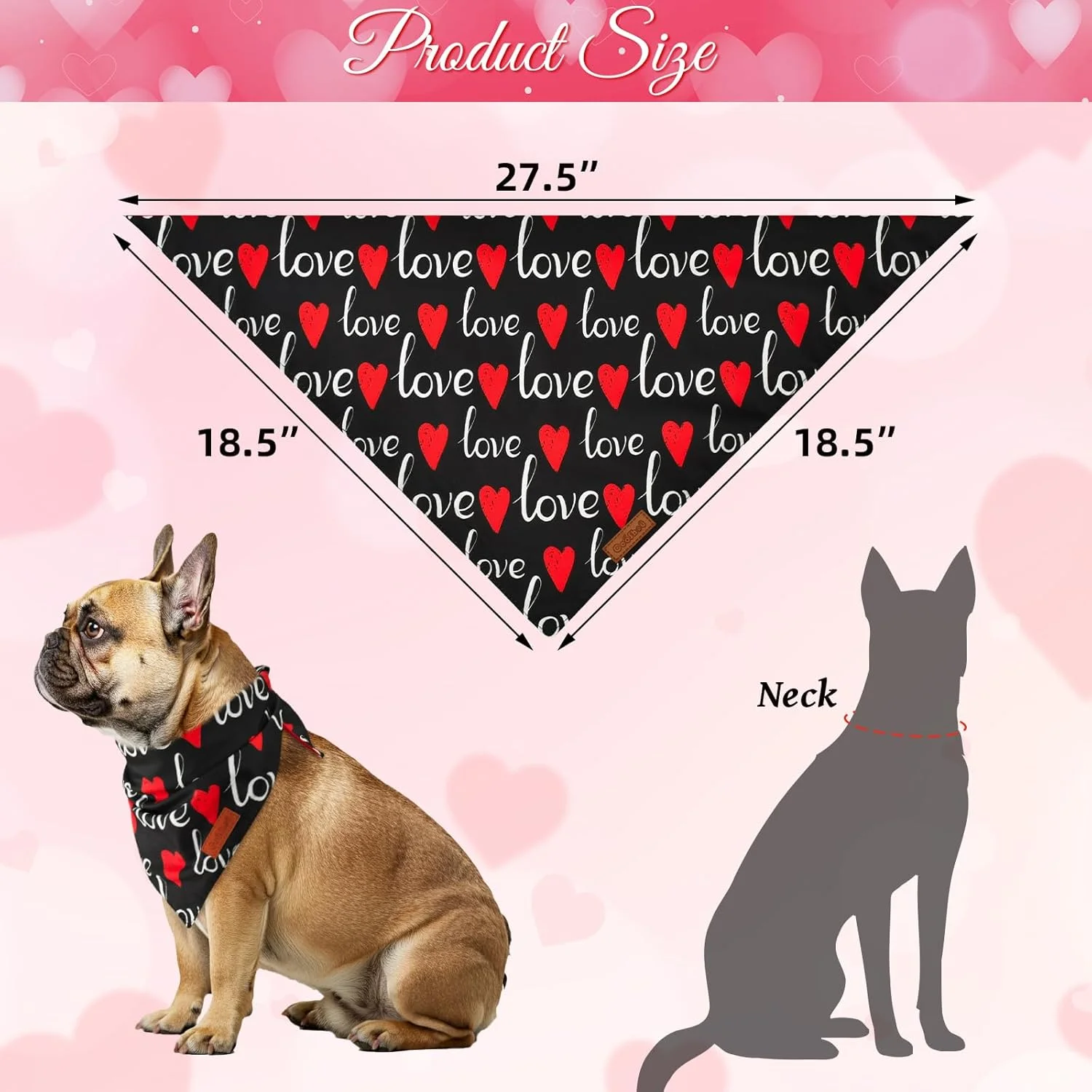 ست 3 عددی دستمال گردن سگ طرح روز ولنتاین، طرح قلب و لب قرمز، مناسب سگ های سایز متوسط و بزرگ