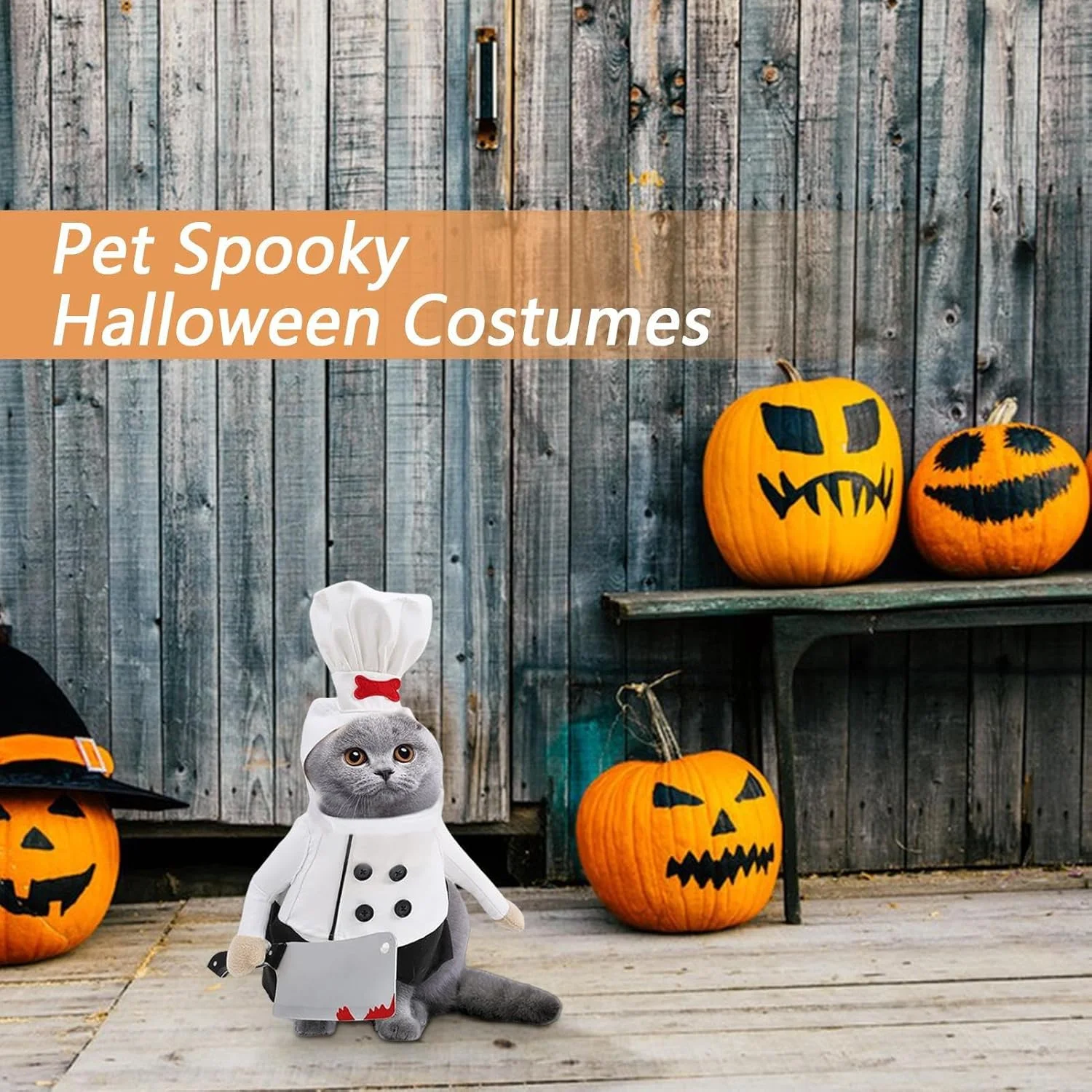 لباس سگ، لباس سرآشپز برای حیوانات خانگی، مناسب هالووین و نقش آفرینی | لوازم عکاسی با پیراهن سرآشپز و کلاه آشپزی، لباس های ترسناک برای حیوانات خانگی کوچک، متوسط و بزرگ، بچه گربه و توله سگ