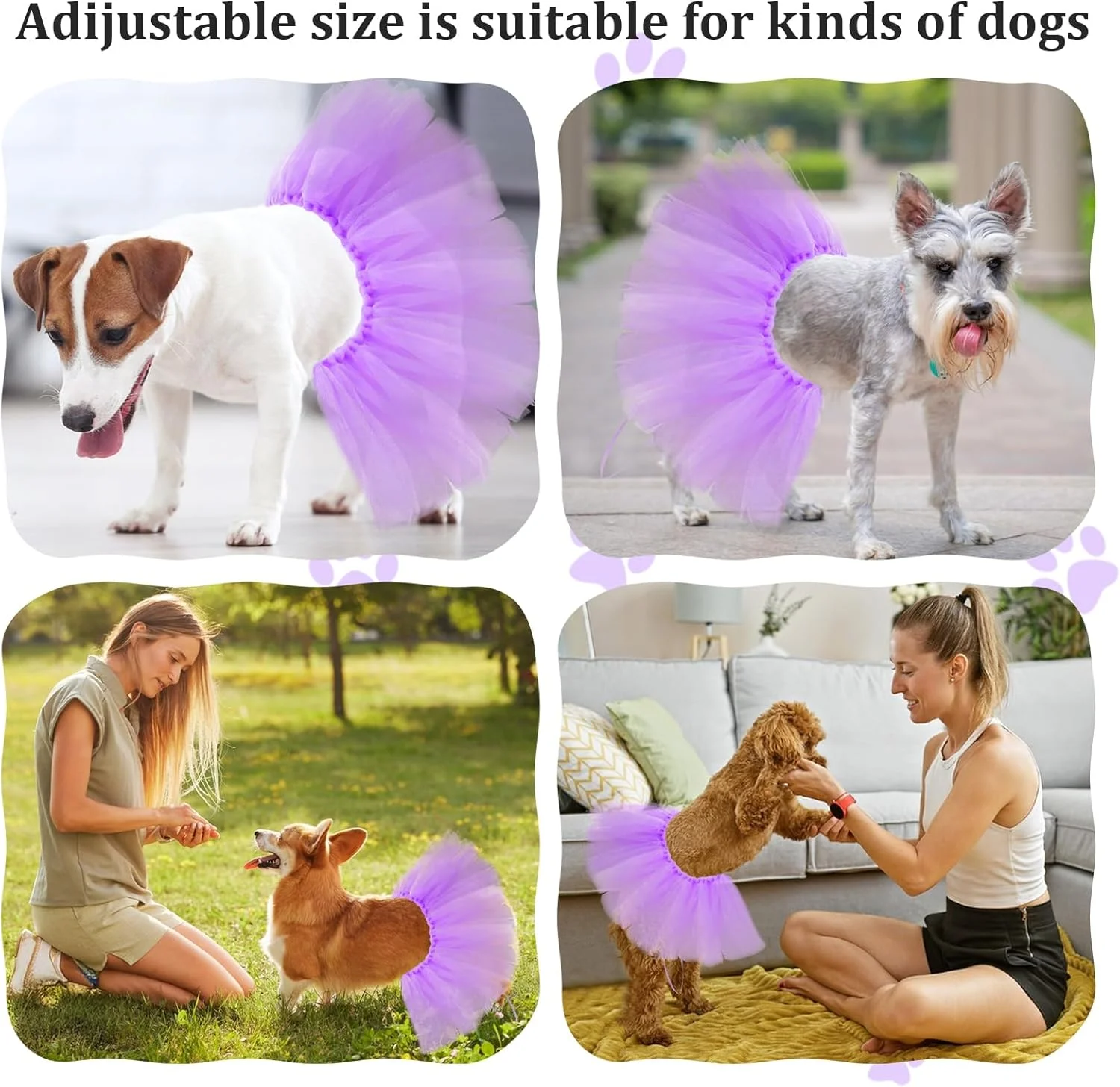 دامن توتو بنفش سگ برای سگ های کوچک، بزرگ و متوسط، لباس های دامن زیبا برای توله سگ، مناسب برای جشن تولد، عروسی، عکاسی