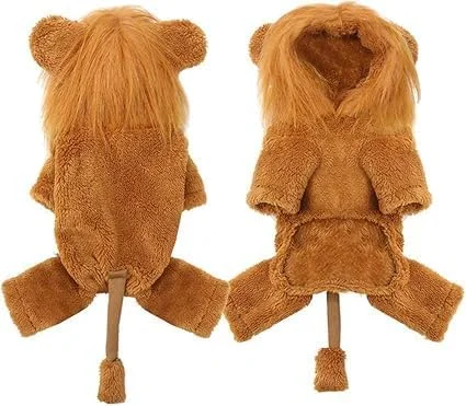 لباس حیوانات خانگی، لباس شیر سگ برای هالووین، لباس خنده دار سگ کوچک، لباس گربه، لباس مهمانی (قهوه ای، متوسط)