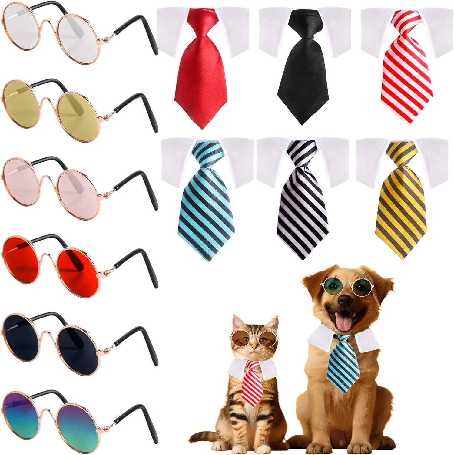 ست 12 عددی کراوات و عینک آفتابی حیوانات خانگی، مناسب سگ و گربه، ایده آل برای هالووین، مهمانی، عروسی و عکاسی ست 12 عددی کراوات و عینک آفتابی حیوانات خانگی، مناسب سگ و گربه، ایده آل برای هالووین، مهمانی، عروسی و عکاسی