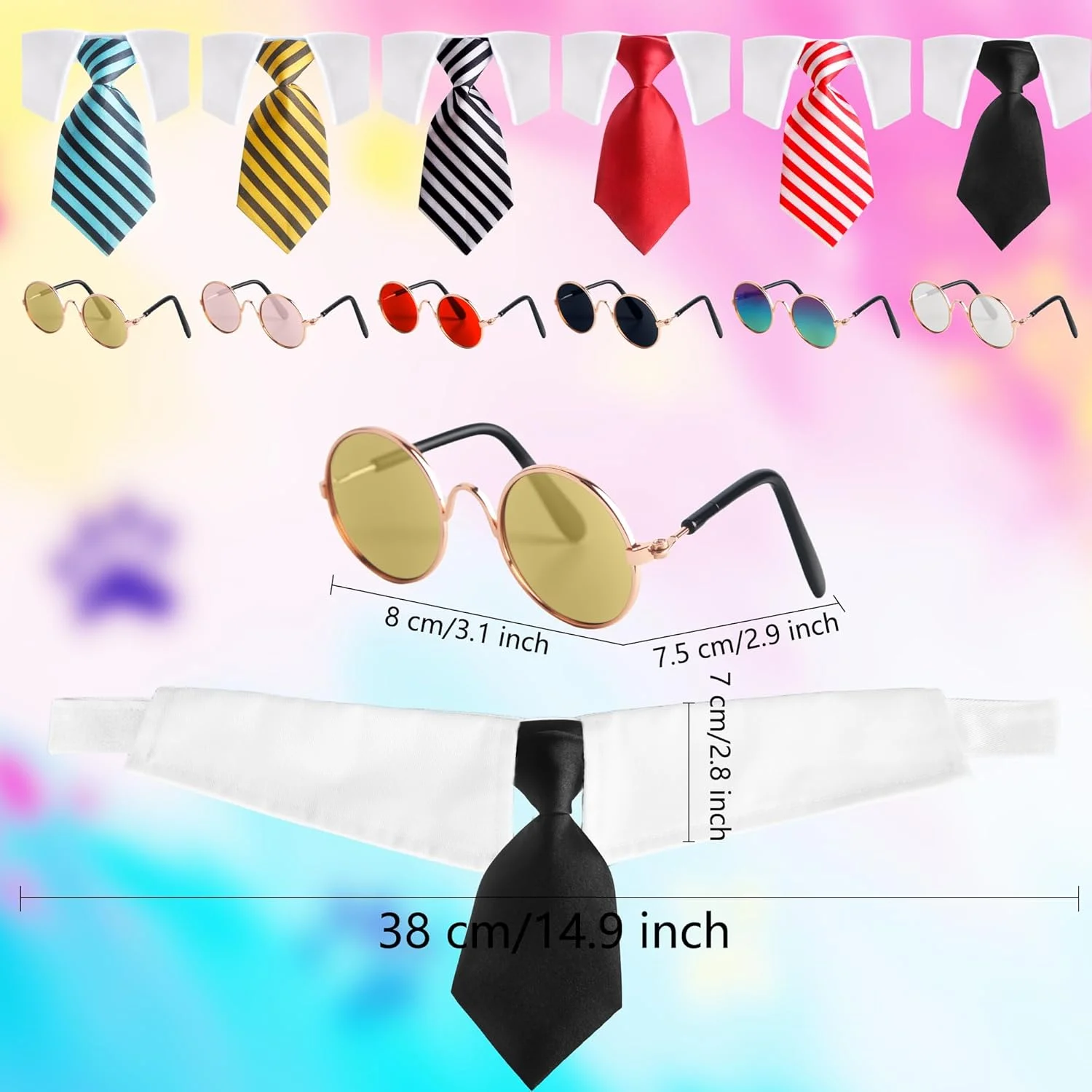 ست 12 عددی کراوات و عینک آفتابی حیوانات خانگی، مناسب سگ و گربه برای جشن ها، مهمانی ها و عکاسی