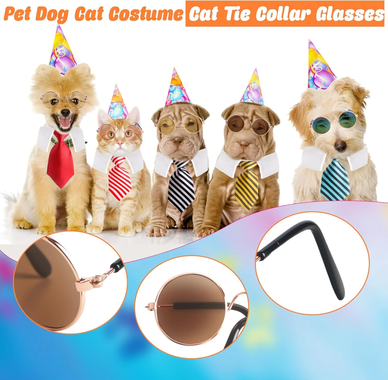 ست 12 عددی کراوات و عینک آفتابی حیوانات خانگی، مناسب سگ و گربه، ایده آل برای هالووین، مهمانی، عروسی و عکاسی