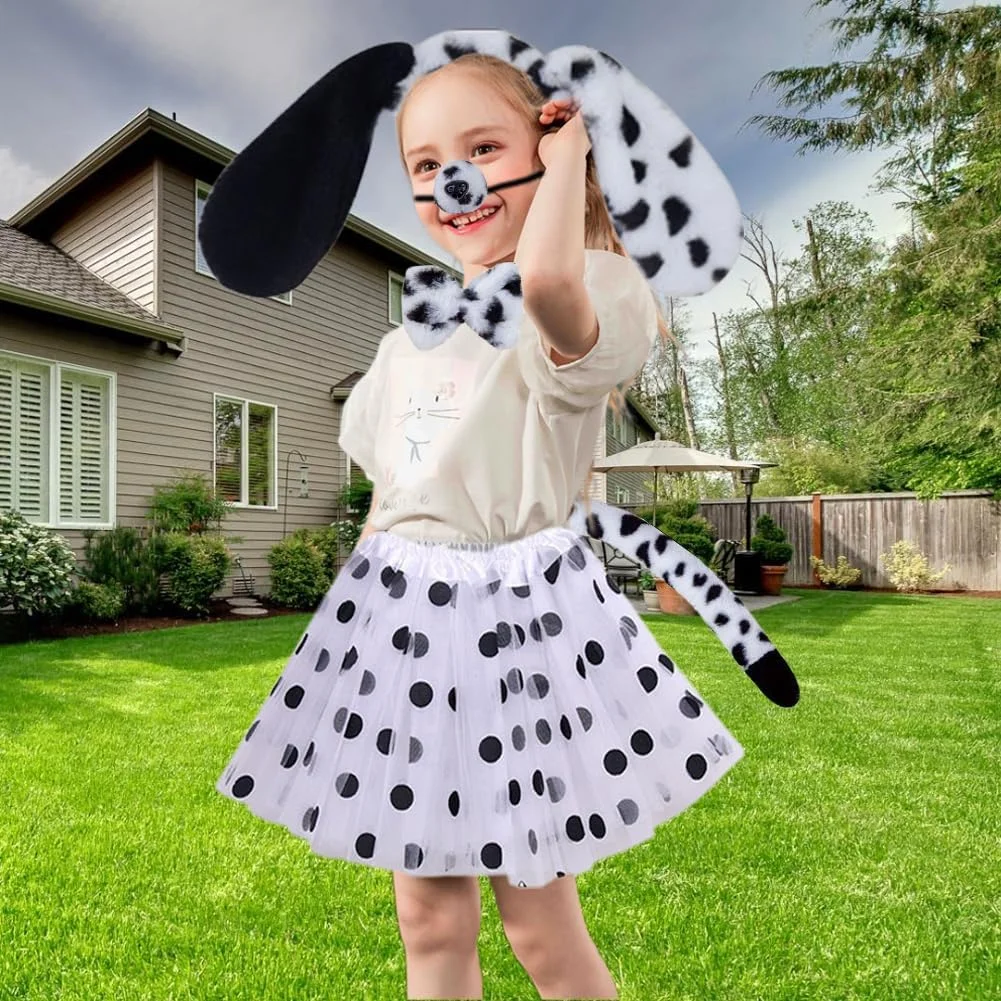 ست 5 تکه لباس سگ، لباس حیوانات کارناوال شامل سربند، دم، پاپیون و توتو برای مهمانی با تم کارناوال، هالووین، مهمانی بالماسکه