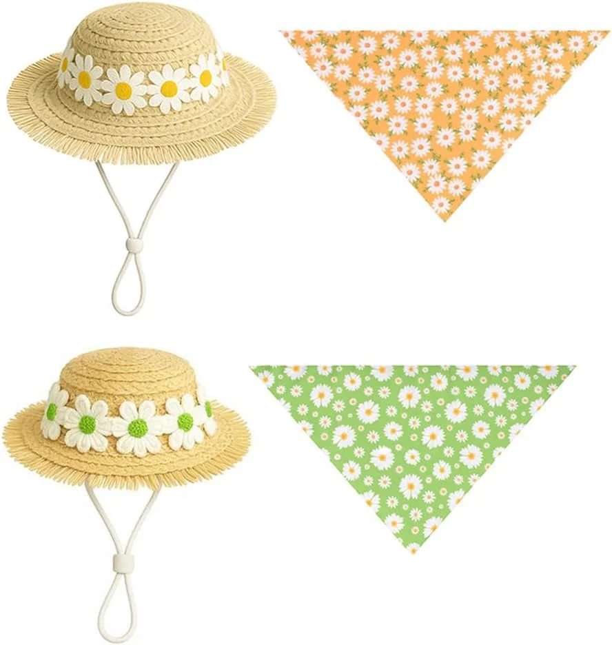 کلاه حصیری تزئینی حیوانات خانگی طرح زنبور، مناسب جشن و مهمانی، رنگ سبز