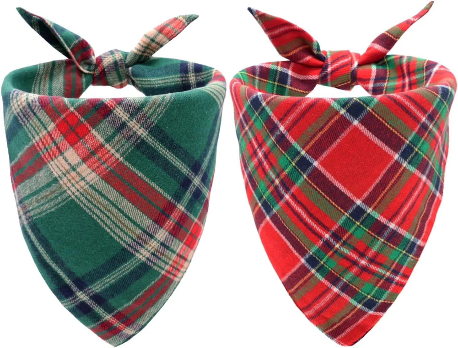 دستمال گردن سگ کریسمس، لباس تعطیلات، طرح راه راه چهارخانه کلاسیک، لباس سگ مثلثی برای پسران و دختران، شال گردن حیوانات خانگی چهارخانه قرمز و سبز زمستانی برای سگ های متوسط تا بزرگ (2 عدد)