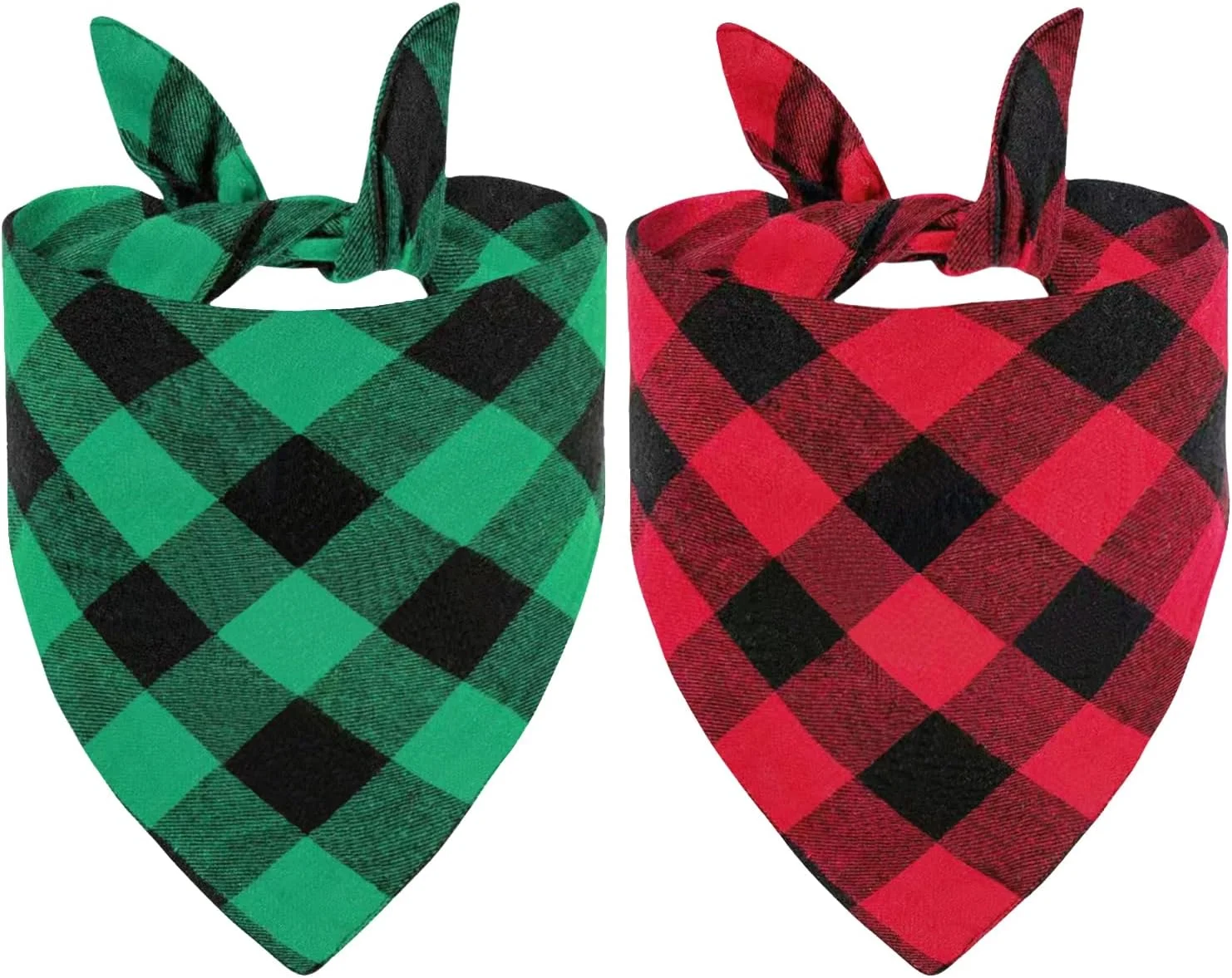 دستمال گردن سگ طرح کریسمس، شال سه گوش طرح چهارخانه کلاسیک، لباس تعطیلات سگ برای دختران و پسران، لباس حیوان خانگی چهارخانه قرمز و سبز زمستانی برای سگ های متوسط تا بزرگ (2 عدد)