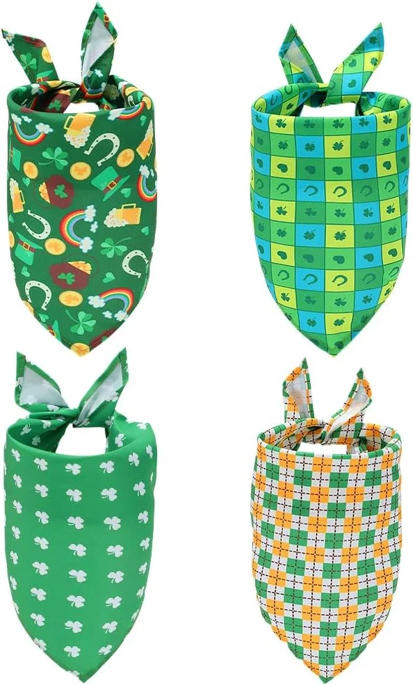 CRASPIRE 4 مدل دستمال گردن سگ روز سنت پاتریک، دستمال گردن عروسی حیوانات خانگی با شبدر چهار برگ، روسری مثلثی سبز سگ، آگهی نامزدی و عروسی، لوازم جانبی یقه برای هدیه دوستداران سگ