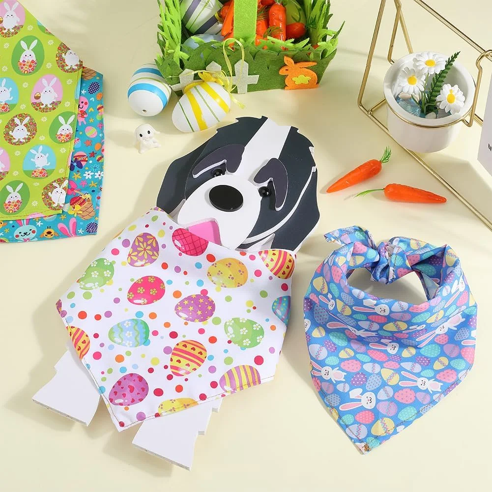 کراسپایر 4 مدل دستمال گردن سگ طرح خرگوش و تخم مرغ عید پاک، دستمال گردن مثلثی رنگارنگ سگ، اکسسوری تزئینی قلاده برای هدیه به دوستداران سگ