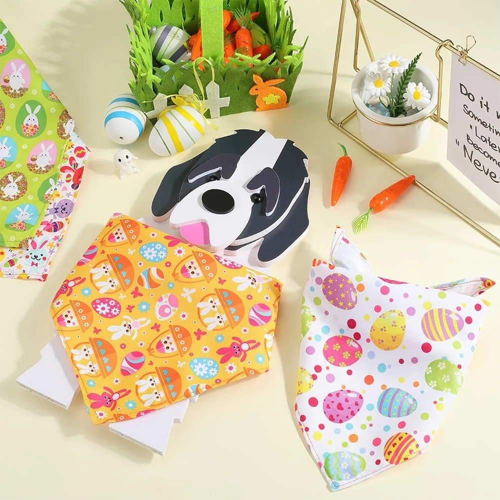 کراسپیر، 4 مدل دستمال گردن سگ با طرح تخم مرغ عید پاک، خرگوش، دستمال گردن حیوانات خانگی برای عروسی، روسری مثلثی رنگارنگ سگ، آگهی نامزدی و عروسی، اکسسوری تزئینی قلاده برای هدیه به دوستداران سگ
