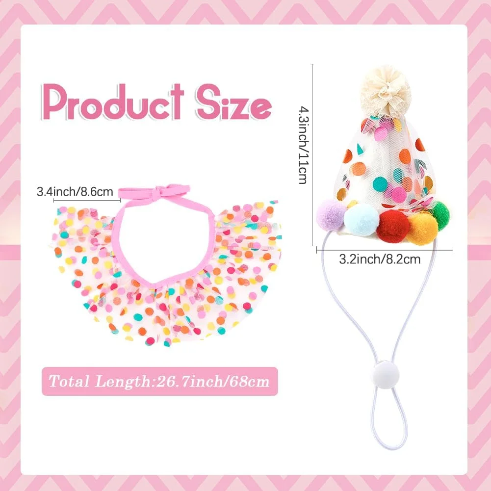 CREATCABIN 2 عدد لباس مهمانی حیوانات خانگی پرنسس، سگ های کوچک پلی استر خالدار رنگارنگ، پیشبند توری، کلاه کریسمس، پاپیون، ست تزئینات مهمانی تولد حیوانات خانگی