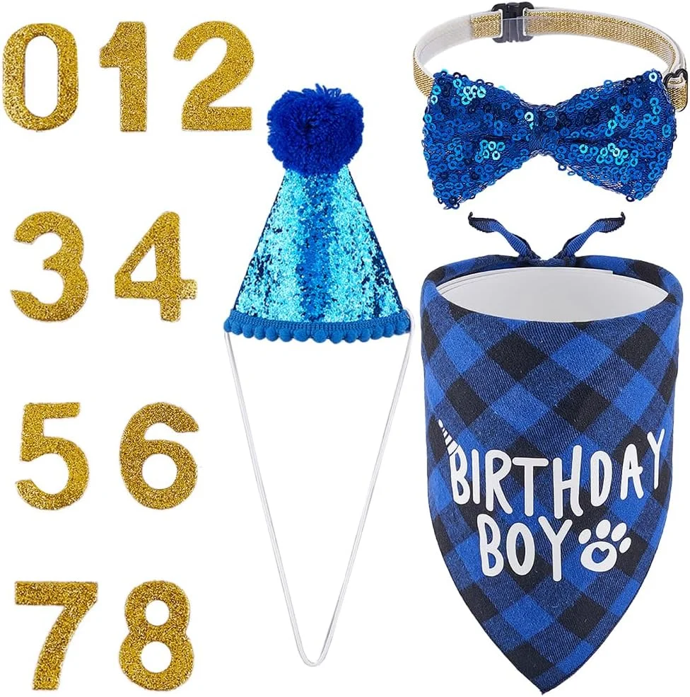 لوازم جانبی جشن تولد سگ CREATCABIN، ست دستمال گردن برای تولد سگ، با پاپیون سگ، کلاه و اعداد، لباس تولد آبی سگ برای سگ های کوچک، متوسط و بزرگ، گربه ها، لباس حیوانات خانگی لوازم جانبی جشن تولد سگ CREATCABIN، ست دستمال گردن برای تولد سگ، با پاپیون سگ، کلاه و اعداد، لباس تولد آبی سگ برای سگ های کوچک، متوسط و بزرگ، گربه ها، لباس حیوانات خانگی