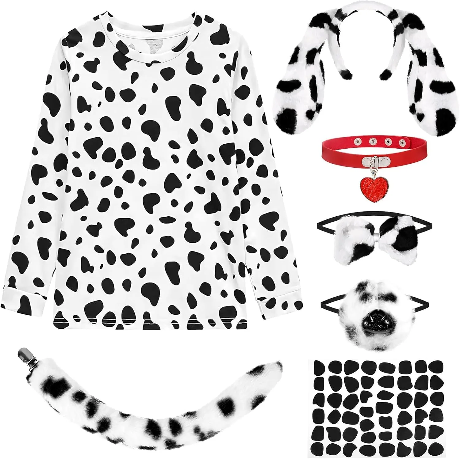 ست لباس هالووین سگ خالدار شامل تل گوش سگ، چوکر مخملی و دم برای مهمانی ست لباس هالووین سگ خالدار شامل تل گوش سگ، چوکر مخملی و دم برای مهمانی