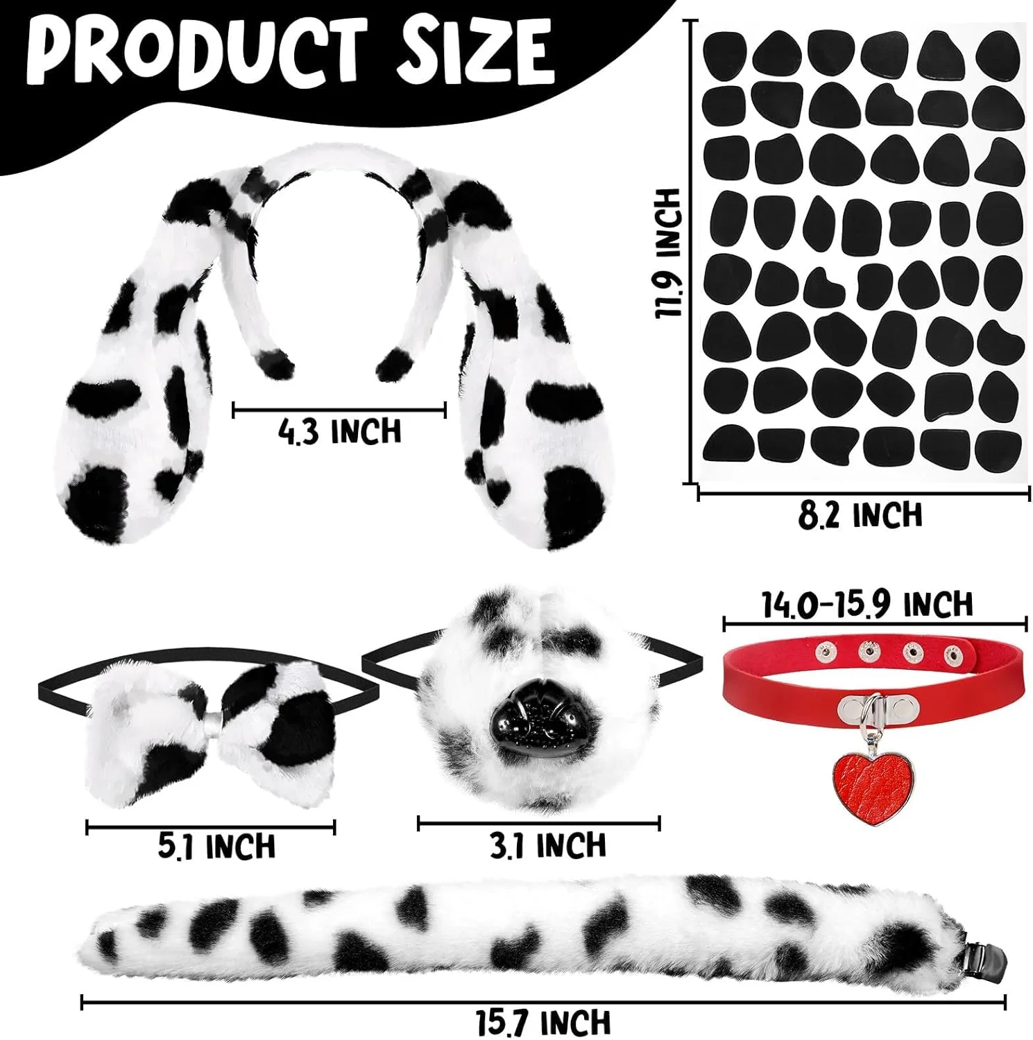 ست لباس هالووین سگ خالدار شامل تل گوش سگ، چوکر مخملی و دم برای مهمانی ست لباس هالووین سگ خالدار شامل تل گوش سگ، چوکر مخملی و دم برای مهمانی