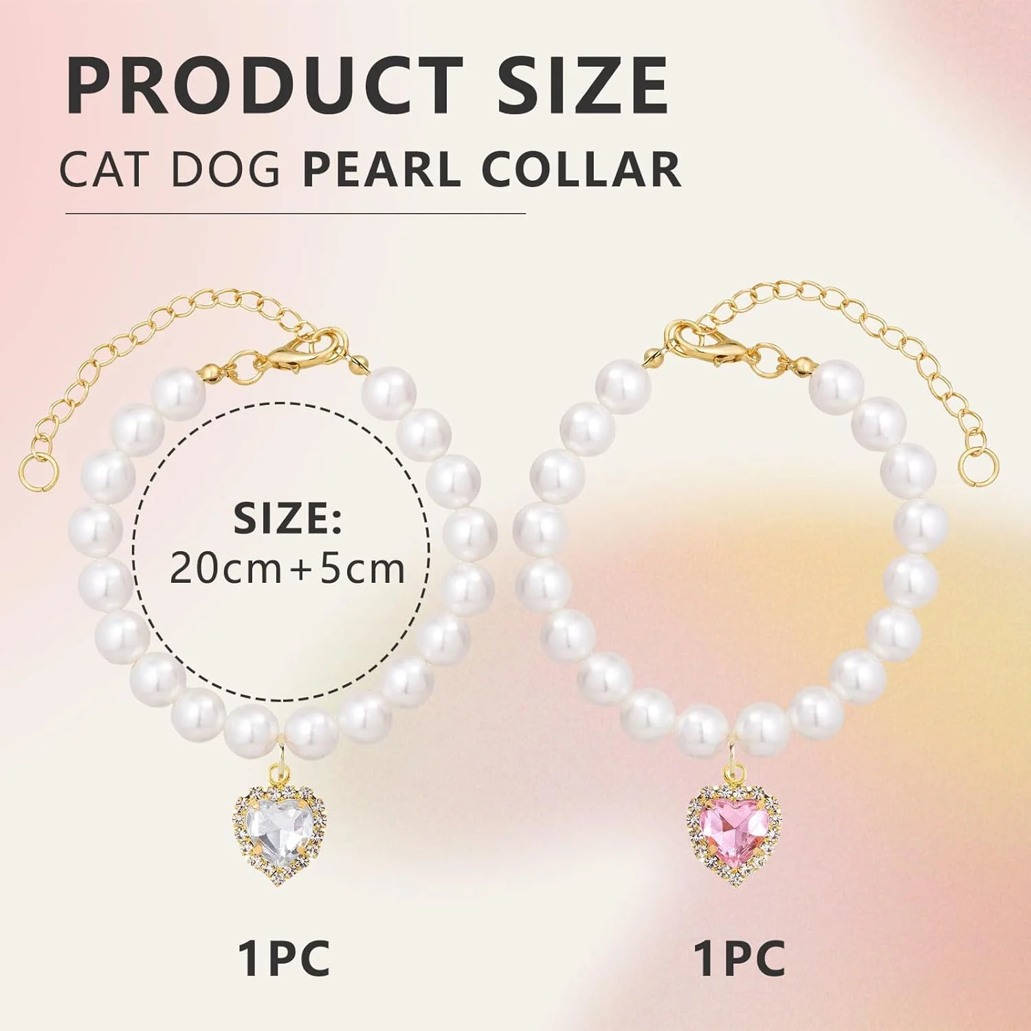 قلاده مهره ای قابل تنظیم حیوانات خانگی دفسدار با نگین های قلبی شکل، 2 رنگ، طراحی زیبا برای گربه ها و سگ های کوچک