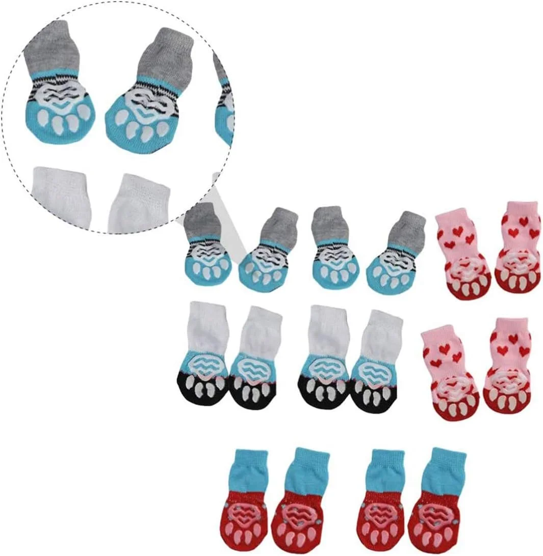 جوراب سگ دلفینو محافظ پنجه 16 عددی، جوراب های بافتنی گرم محافظ پنجه حیوانات خانگی، جوراب های بافتنی ضد لغزش و زیبا برای توله سگ، گربه کوچک با تقویت لاستیکی برای حیوانات خانگی، مناسب برای داخل خانه در زمستان