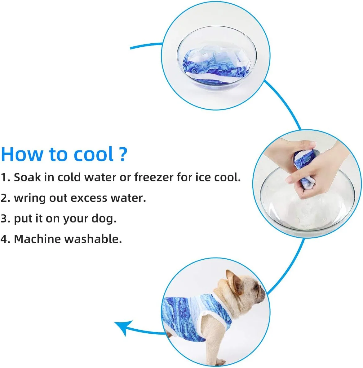 لباس خنک کننده فوری سگ DELIFUR برای گربه ها و بولداگ در تابستان (سایز M: دور سینه 54 سانتی متر)