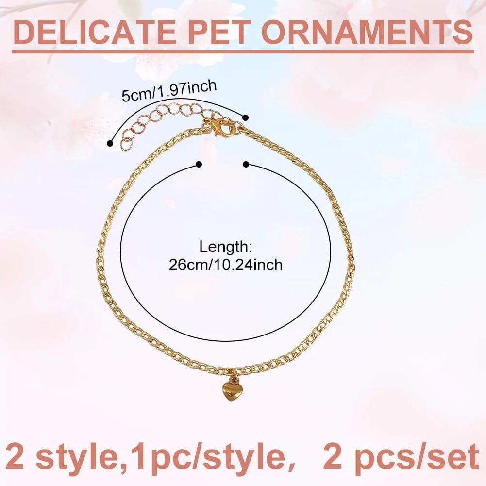 دو عدد گردنبند زنجیری حیوانات خانگی، قلاده سگ و گربه استیل ضد زنگ قابل تنظیم با آویز استخوان و قلب، زیورآلات و لوازم جانبی حیوانات خانگی برای سگ های کوچک، گربه ها و توله سگ ها