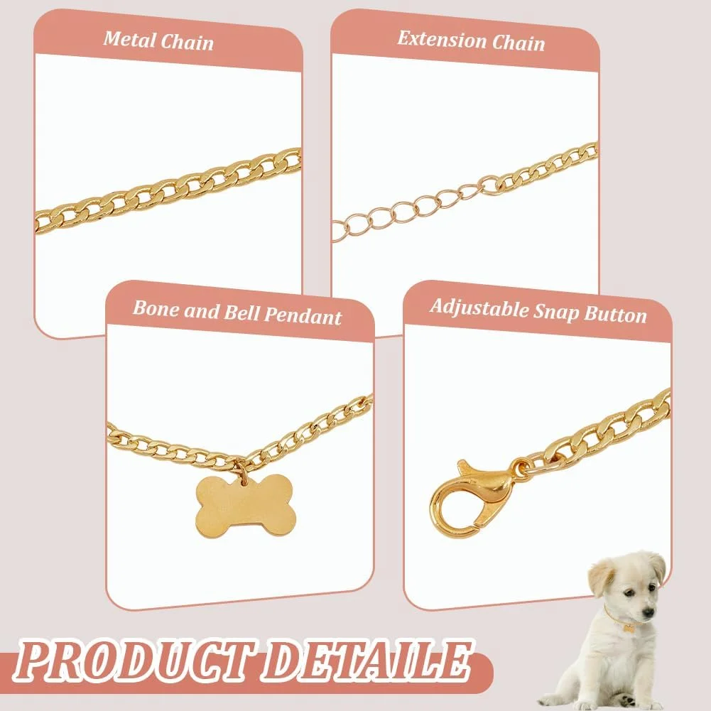 دو عدد گردنبند زنجیری حیوانات خانگی، قلاده سگ و گربه استیل ضد زنگ قابل تنظیم با آویز استخوان و قلب، زیورآلات و لوازم جانبی حیوانات خانگی برای سگ های کوچک، گربه ها و توله سگ ها