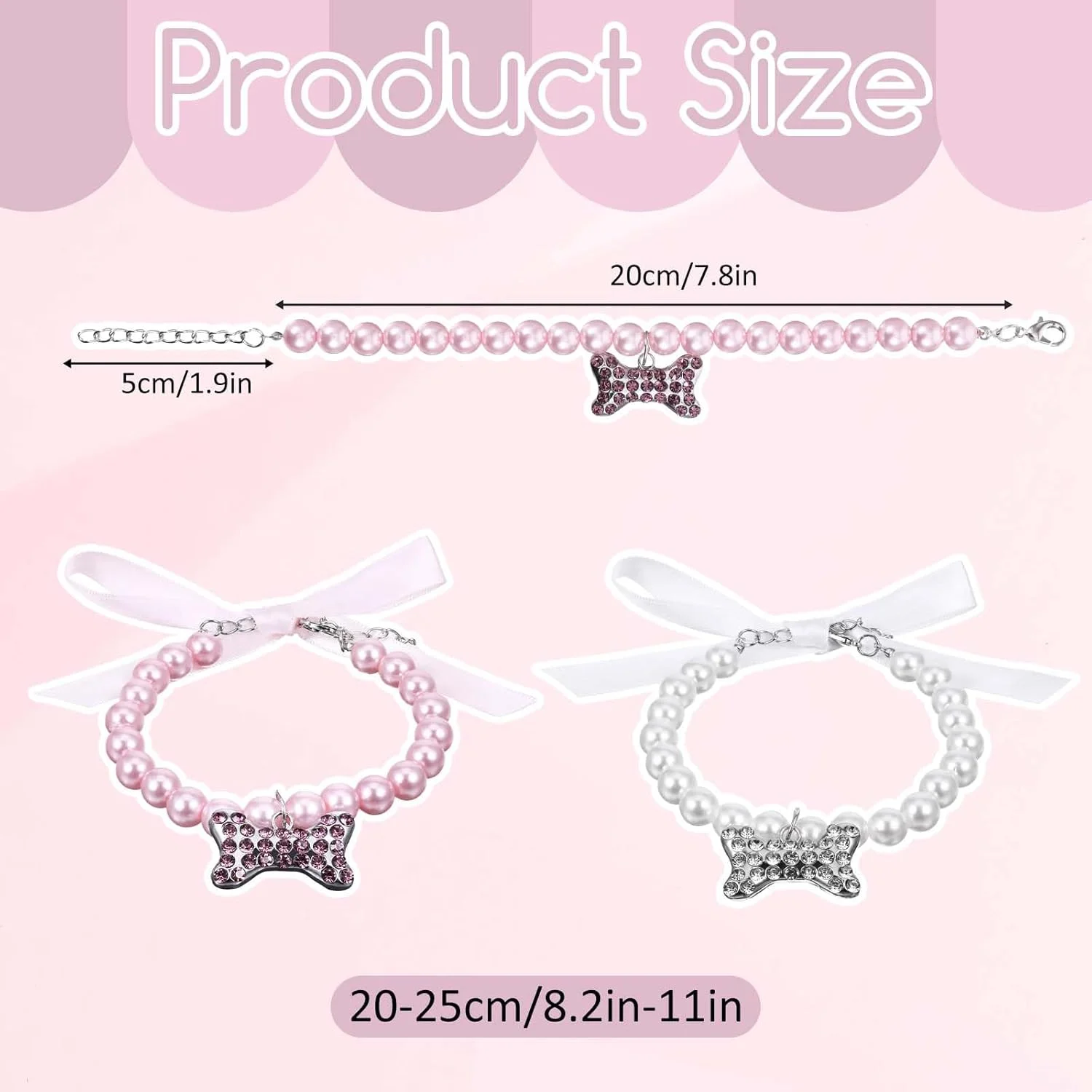 گردنبند مرواریدی سگ Dimeho، جواهرات استخوانی نگین دار، قلاده های فانتزی و زیبای گربه برای سگ ها، گربه ها، توله سگ ها، مناسب مهمانی، عروسی و تولد (2 عدد)