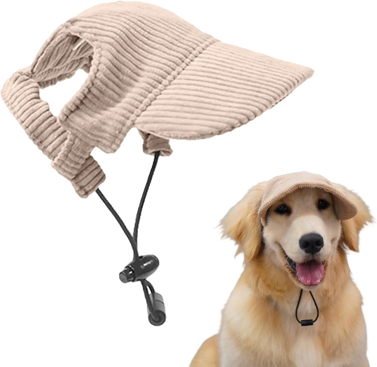 کلاه کپ سگ، کلاه آفتابی تابستانی قابل تنظیم حیوانات خانگی با سوراخ های گوش، کلاه نقاب دار تنفسی برای توله سگ، سگ های کوچک، متوسط و بزرگ، محافظت در برابر آفتاب در فضای باز (خاکی، L)
