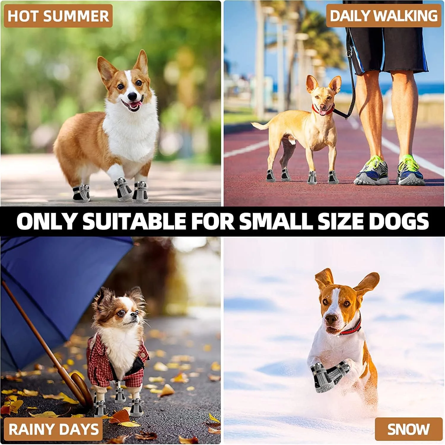 پاپوش سگ - 4 عدد سایز 1 محافظ پنجه ضد لغزش، تنفسی و ضد آب برای سگ های کوچک، کفش پیاده روی با زیپ و بند قابل تنظیم بازتابنده برای برف زمستانی و سطوح داغ