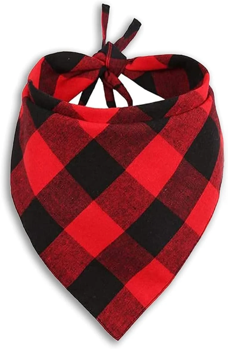 دو عدد دستمال گردن سگ و گربه طرح چهارخانه، هدیه ای برای سگ ها، گربه ها، توله سگ ها و حیوانات خانگی کوچک، متوسط و بزرگ (قرمز)