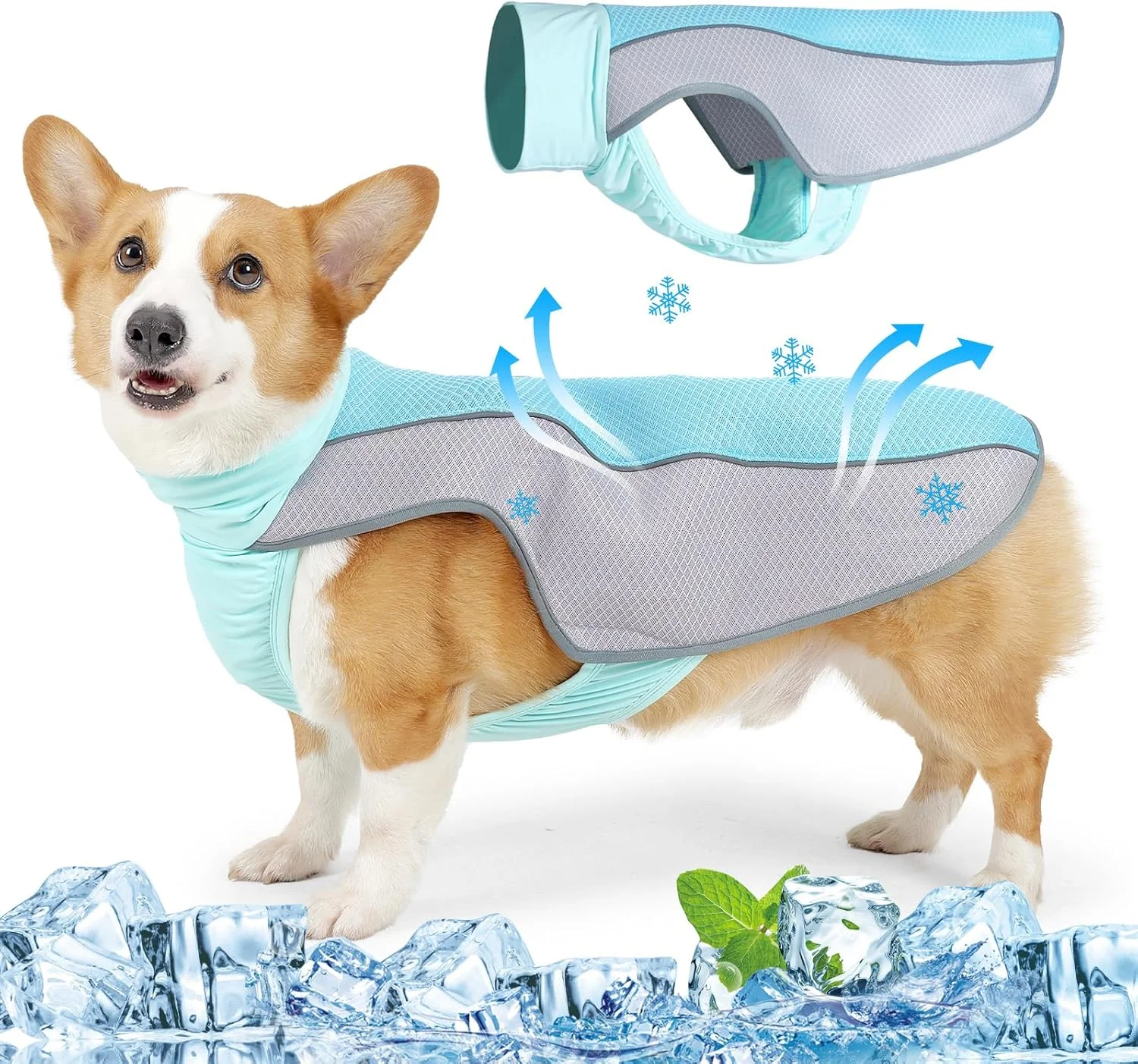 جلیقه خنک کننده سگ، جلیقه خنک کننده سگ با قابلیت تنفس و سبک وزن برای سگ های کوچک و بزرگ (آبی، L)