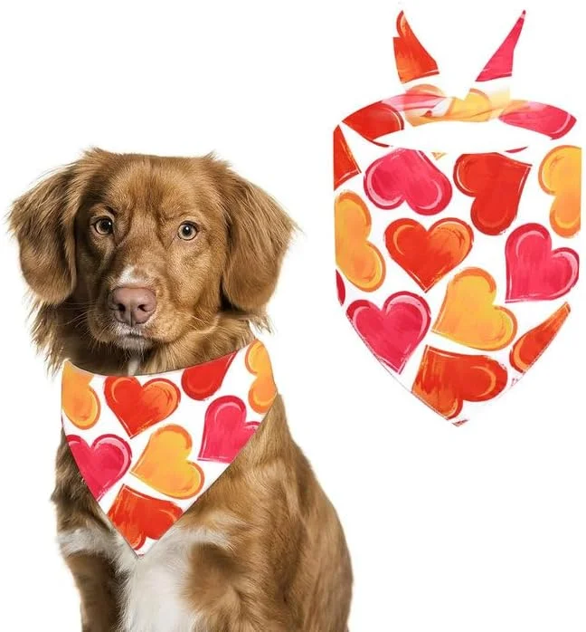 دستمال گردن سگ، دستمال سگ - دستمال سر سگ پنبه‌ای با طرح قلب، نرم و راحت، سایز 40 x 40 x 60 سانتی‌متر - ایده‌آل برای سگ‌ها و گربه‌ها