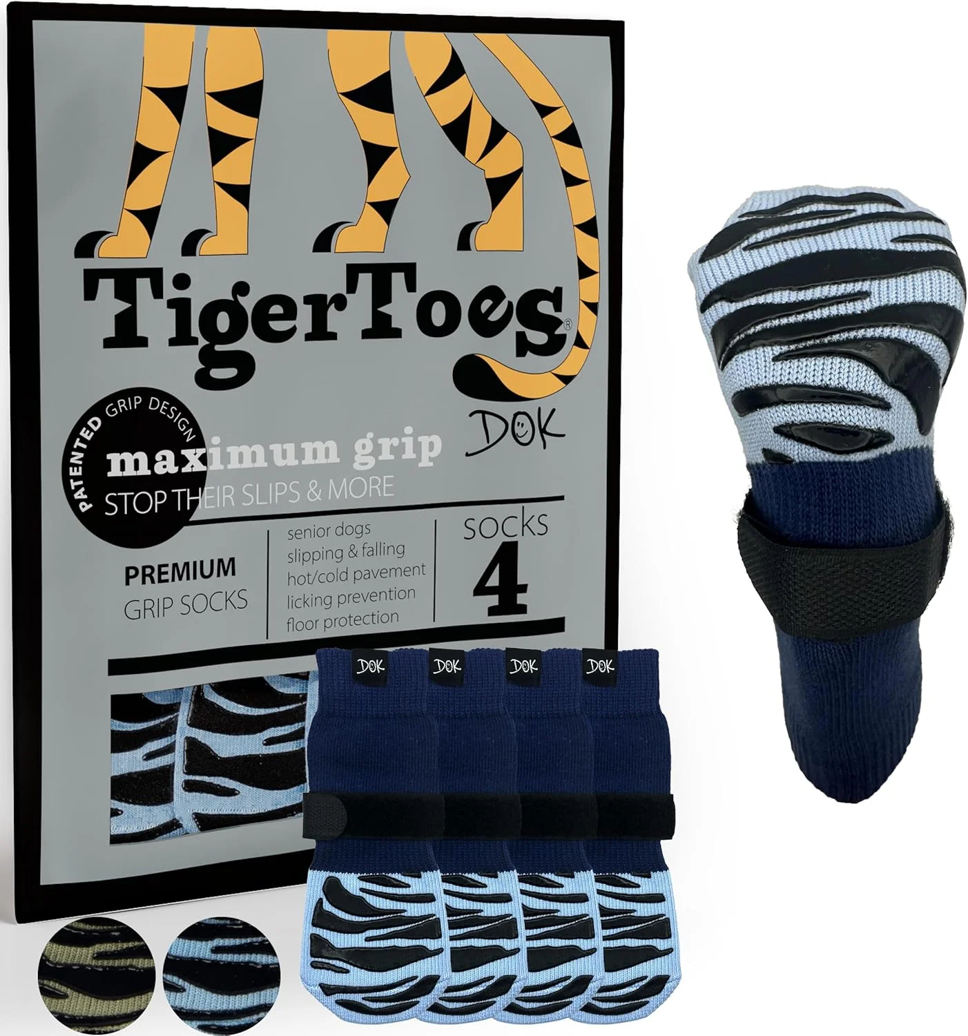جوراب سگ ضد لغزش ممتاز DOK TigerToes برای سطوح سخت - چسبندگی بسیار ضخیم که حتی در صورت پیچ خوردگی نیز کار می کند - جلوگیری از لیسیدن، لغزش و عالی برای محافظت از پنجه سگ (آبی ملایم، متوسط)