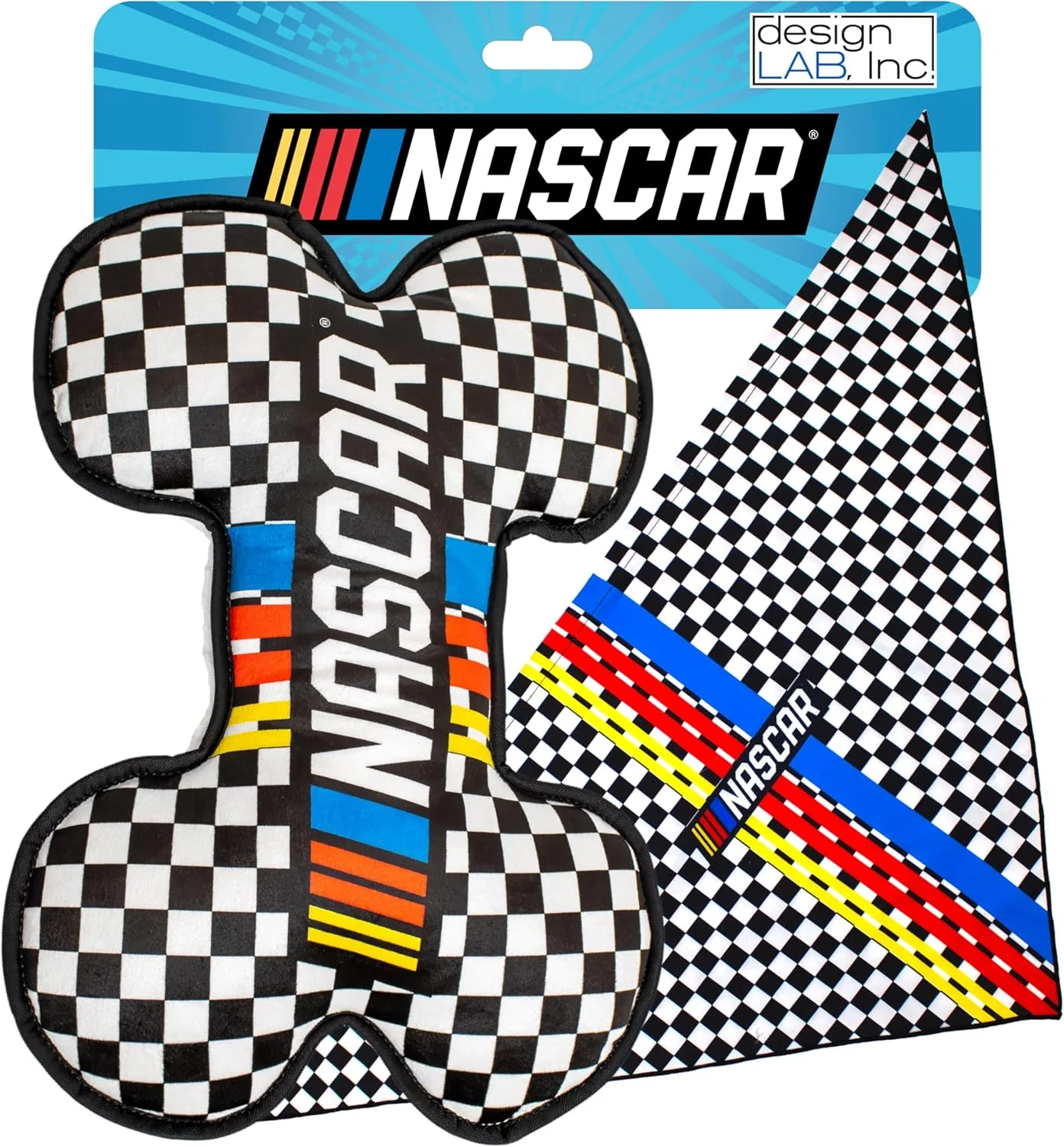 محصول رسمی NASCAR از design LAB, Inc. | اسباب بازی استخوانی پولیشی و دستمال سر بزرگ NASCAR | اسباب بازی نرم و صدادار سگ، ست هدیه