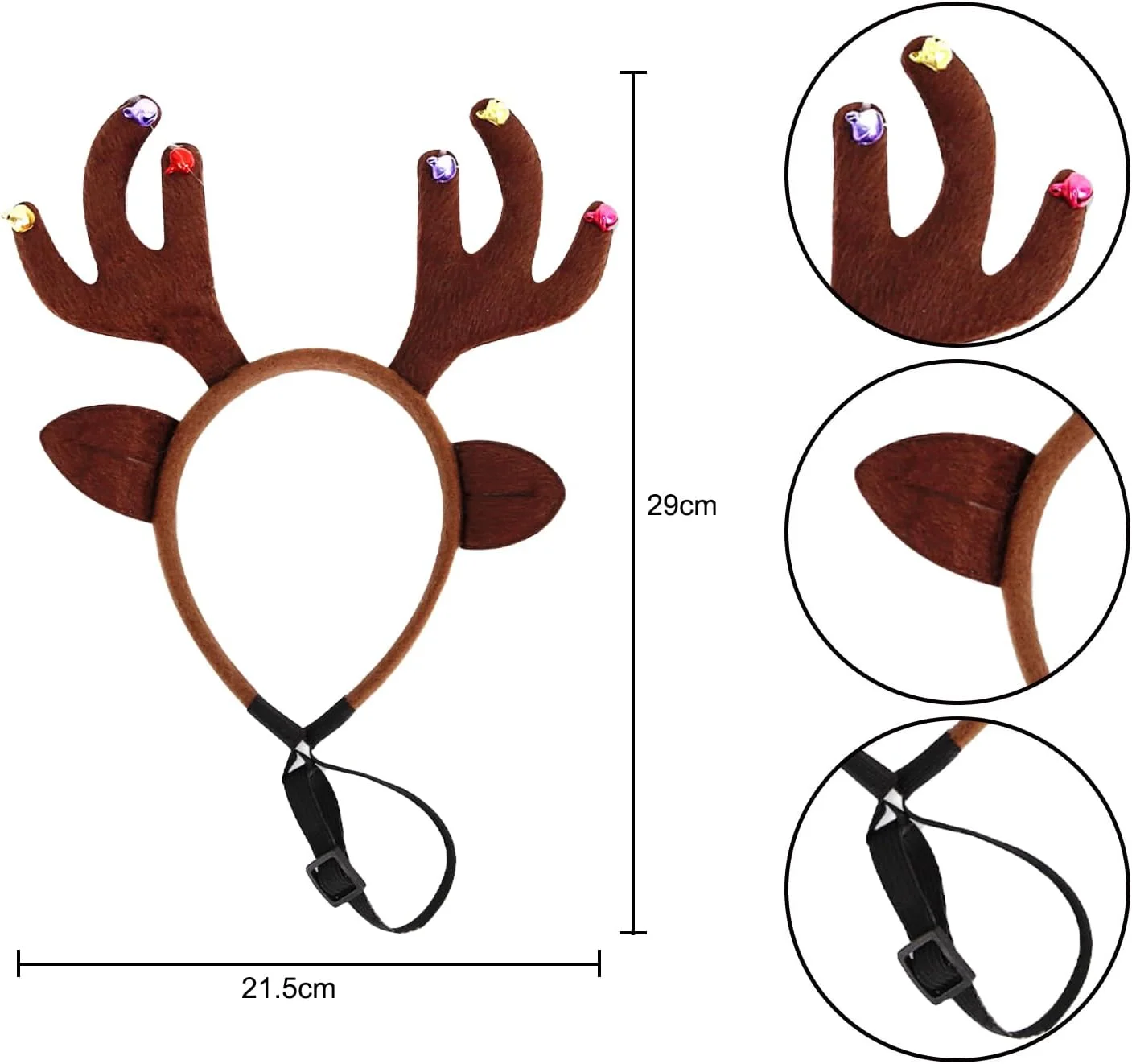هدبند شاخ گوزن کریسمس برای سگ و گربه، قهوه ای، با زنگوله، مناسب عکس های بامزه و جشن کریسمس