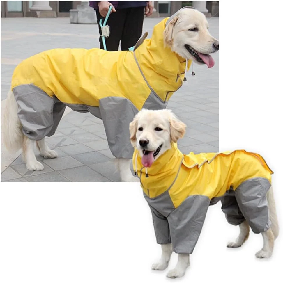 بارانی سگ ضد آب و ضد باد، کت جامپسوت بازتابنده لباس بهاره/تابستانی برای فضای باز کوهستانی، زرد، سایز 14