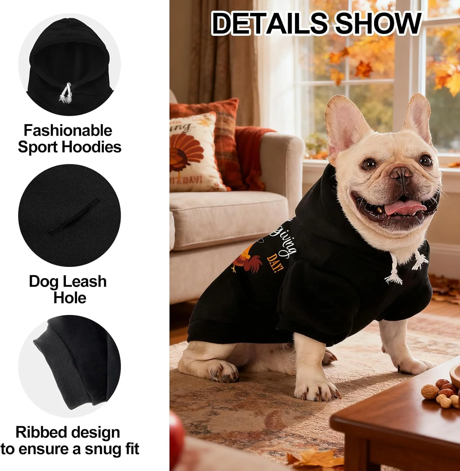 هودی سگ پاییزه EXPAWLORER - ژاکت نرم و گرم سگ، لباس حیوانات خانگی پاییزی زمستانی با طرح بوقلمون برای سگ، گربه، سگ های کوچک متوسط ​​و بزرگ