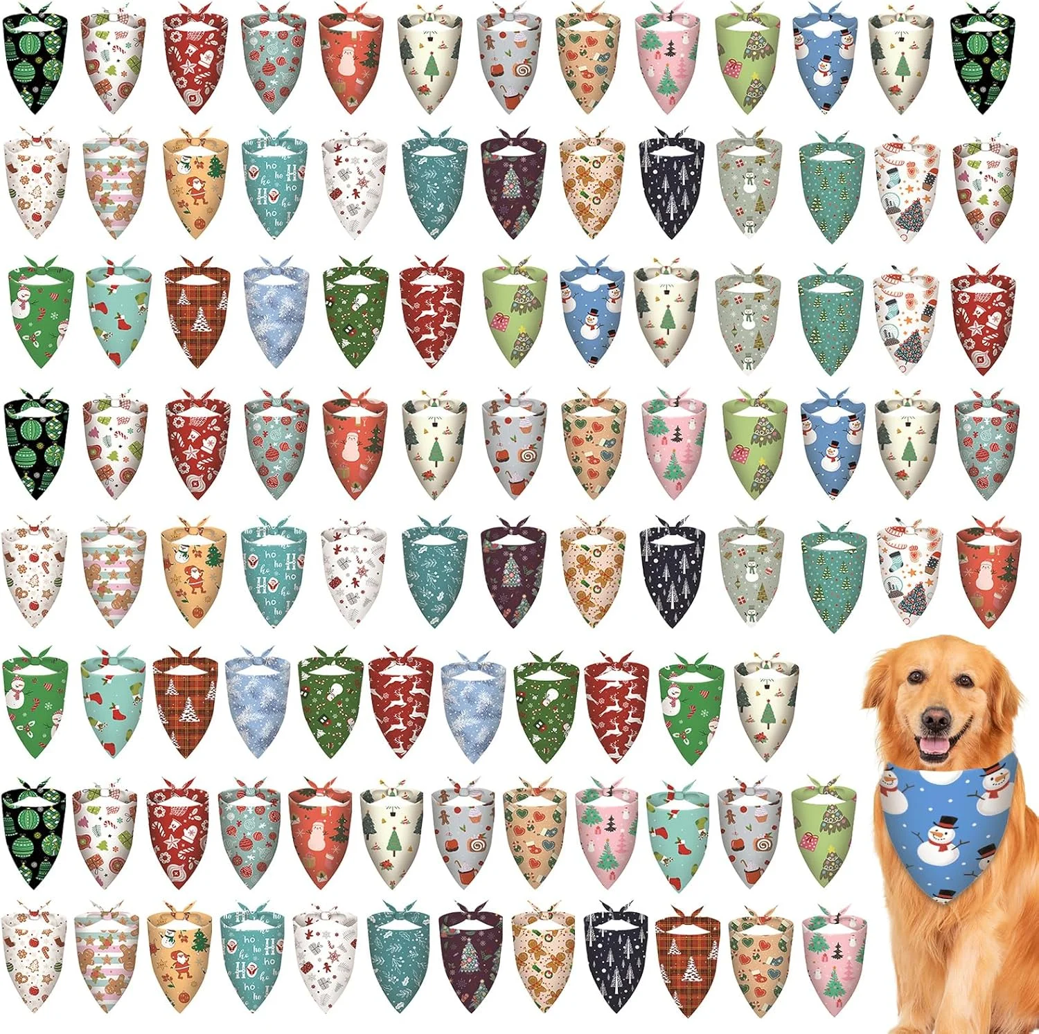 سوراکی ۱۰۰ عدد دستمال گردن سگ کریسمس عمده، دستمال گردن مثلثی سگ با طرح های کریسمس، قابل شستشو، لوازم جانبی تزئینی لباس گربه و سگ